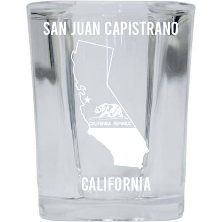

San Juan Capistrano California Laser Etched Souvenir 2 Ounce Square Shot Glass State Flag Design