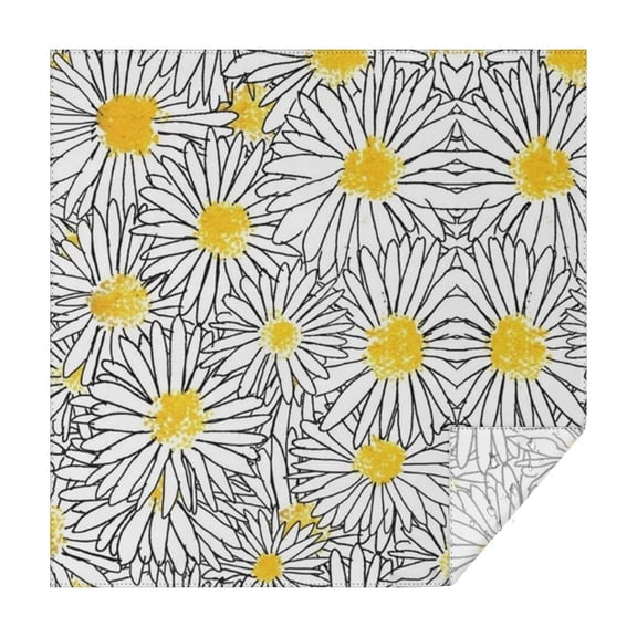 White Daisy Flower Black Lines Pattern Square Tablecloth,Waterproof Square Table Cover,Wipeable Spillproof Washable Table Cover for Home Kitchen Party Decor 42"X42"(107x107cm)