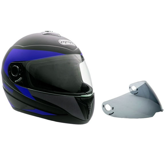 MMG Adult Motorcycle Full Face Helmet DOT with Spare Tinted Shield - Matte Black Blue (Large) Model 26