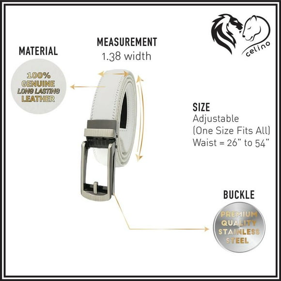Celino Gun Metal Adjustable Ratchet Slide Buckle 100% Genuine Leather Belt for Men, One Size Fits All, Made in Europe