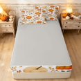 thumbnail image 4 of Erosebridal Cute Harvest Pumpkin Zipper Full Size Comforter Sets with Fitted Sheet and 2 Pillowcases, Retro Acorn Leaf Zipper Bedding Set for Boys Girls, Orange Beige White, Gray Reversible, 4 of 7