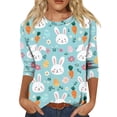thumbnail image 3 of Women Easter&nbsp;shirt 3/4 Length Sleeve Crew Neck T-Shirts Funny Bunny Print Cute Holiday Outfits Tee Casual Family Gifts Dressy Tunic Tops, #01 Purple Pink, S, 3 of 7
