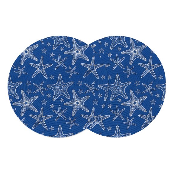 Round Placemats Blue Starfish 15 inch Set of 2 Table Mats for Dining Table Modern Ocean Coastal Marine Life Heat Resistant Non-Slip Kitchen & Home Decorative Place Mat Set