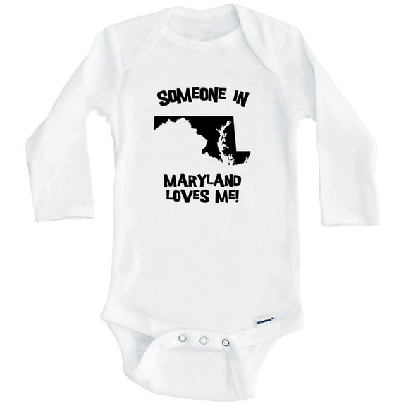 Someone In Maryland Loves Me State Silhouette Cute One Piece Baby Bodysuit - One Piece Baby Bodysuit (Long Sleeve), 0-3 Months White
