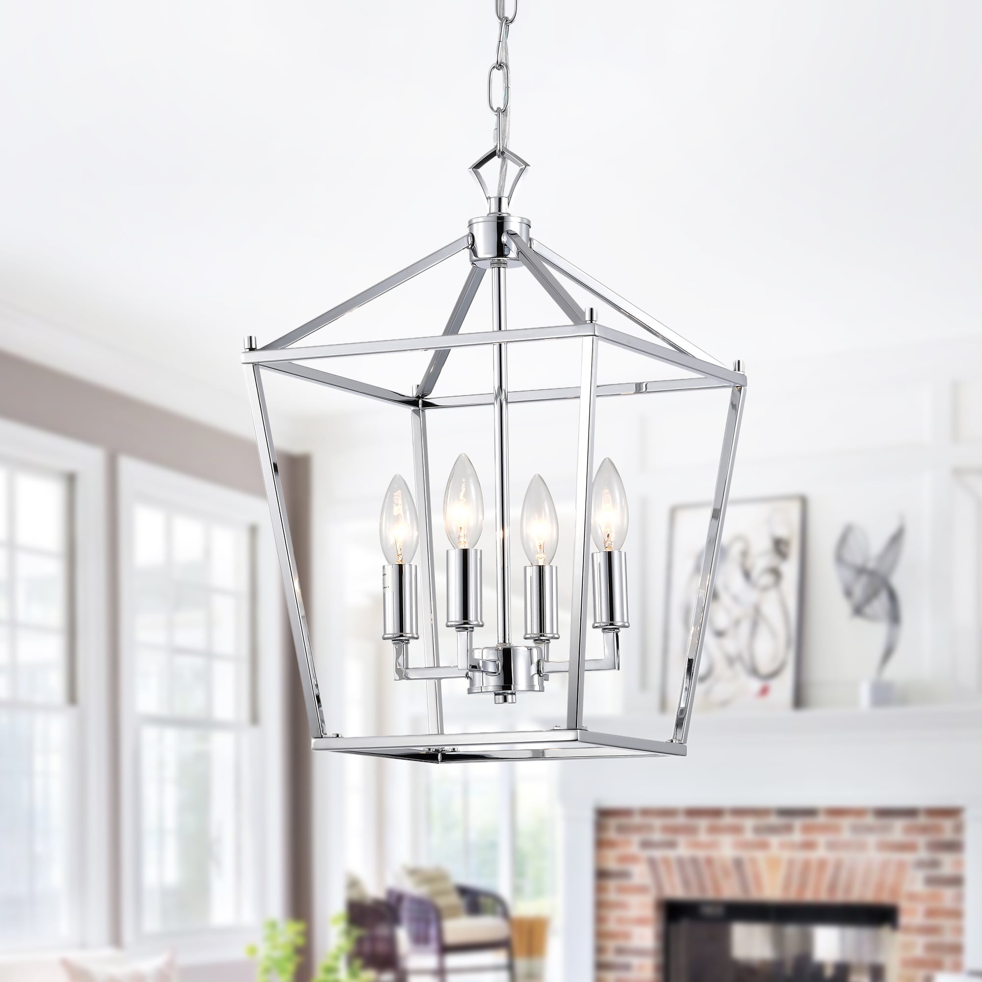 Warehouse of Tiffany Buelex 4 Light 12 inch Chrome Lamp Post Lantern Style Iron Chandelier