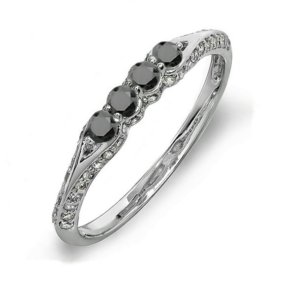 Dazzlingrock Collection 0.50 Carat (ctw) 18k Round Black & White Diamond Anniversary Wedding Stackable Band, White Gold, Size 6