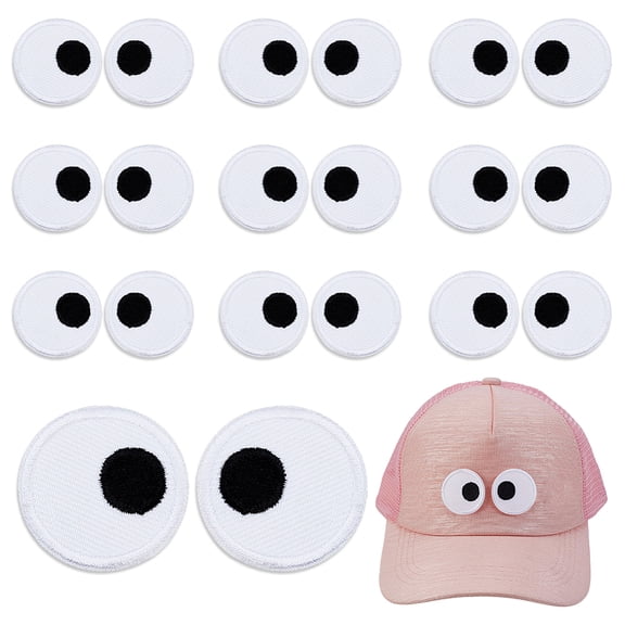 20Pcs Eyes Polyester Embroidery Iron on/Sew on Patches Costume Accessories White 35mm DIY for DIY