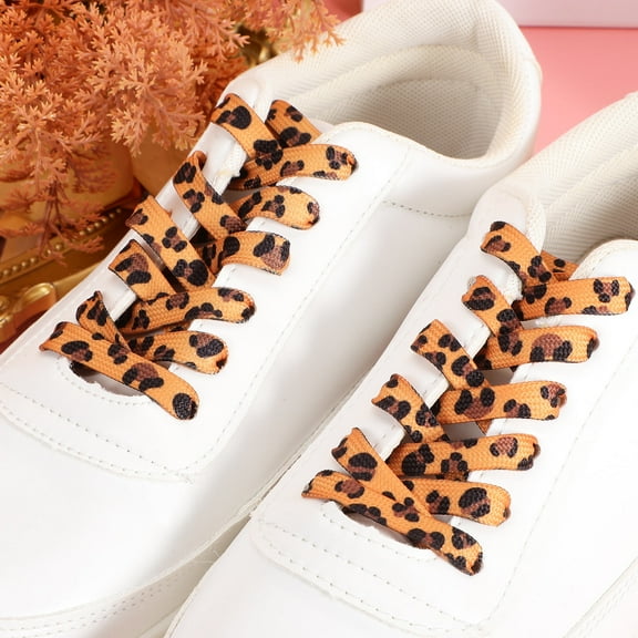 RENACLIPY Cheetah Print Shoe Laces, Multi-Color Thin Flat Polyester Cotton Laces, Universal Fit for Sneakers and Casual Shoes