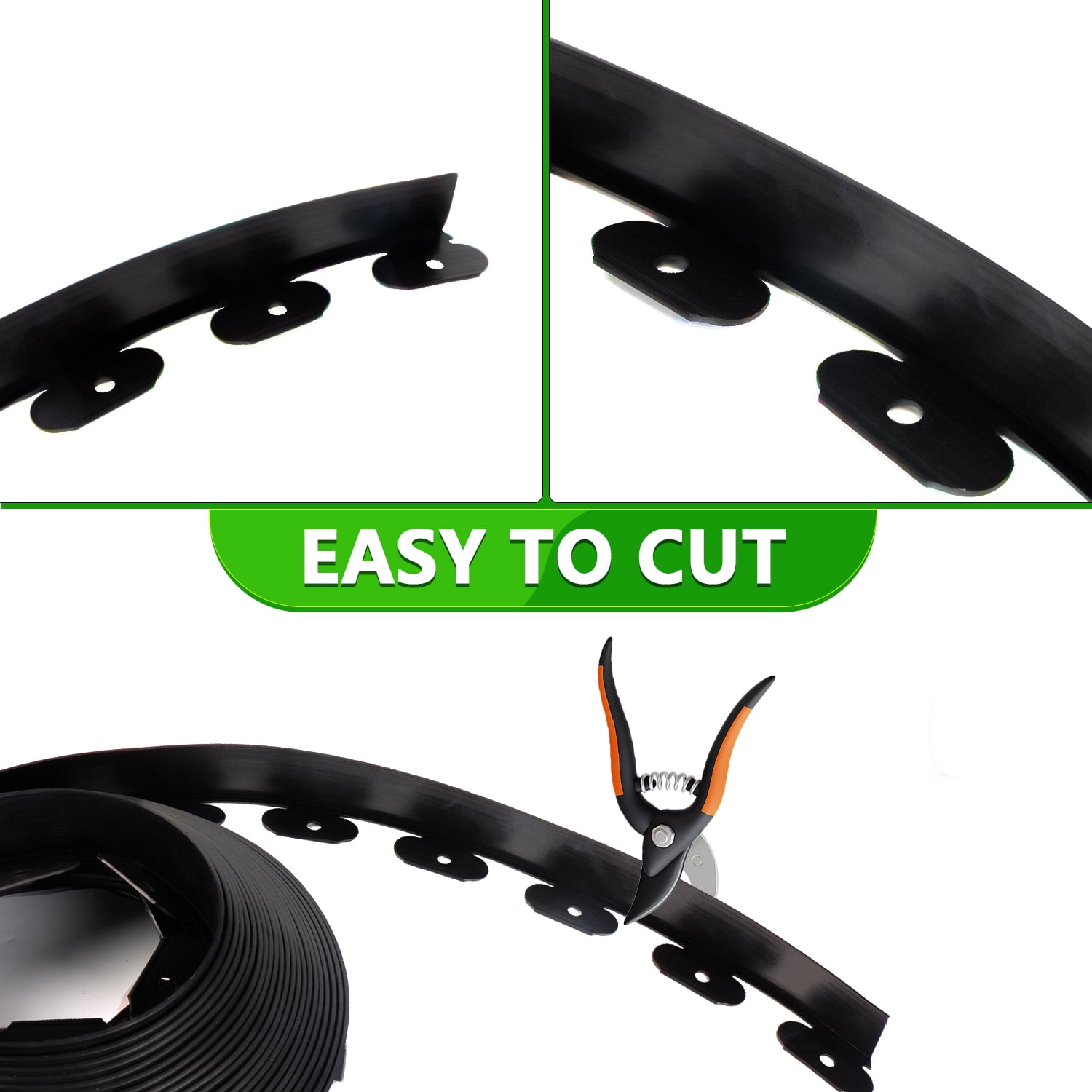 No Dig Landscape Edging Kit 60FT - Heavy Duty 2in Tall Black Garden Border with 72 Spikes | Easy Install Flexible Edging for Lawn & Flower Bed