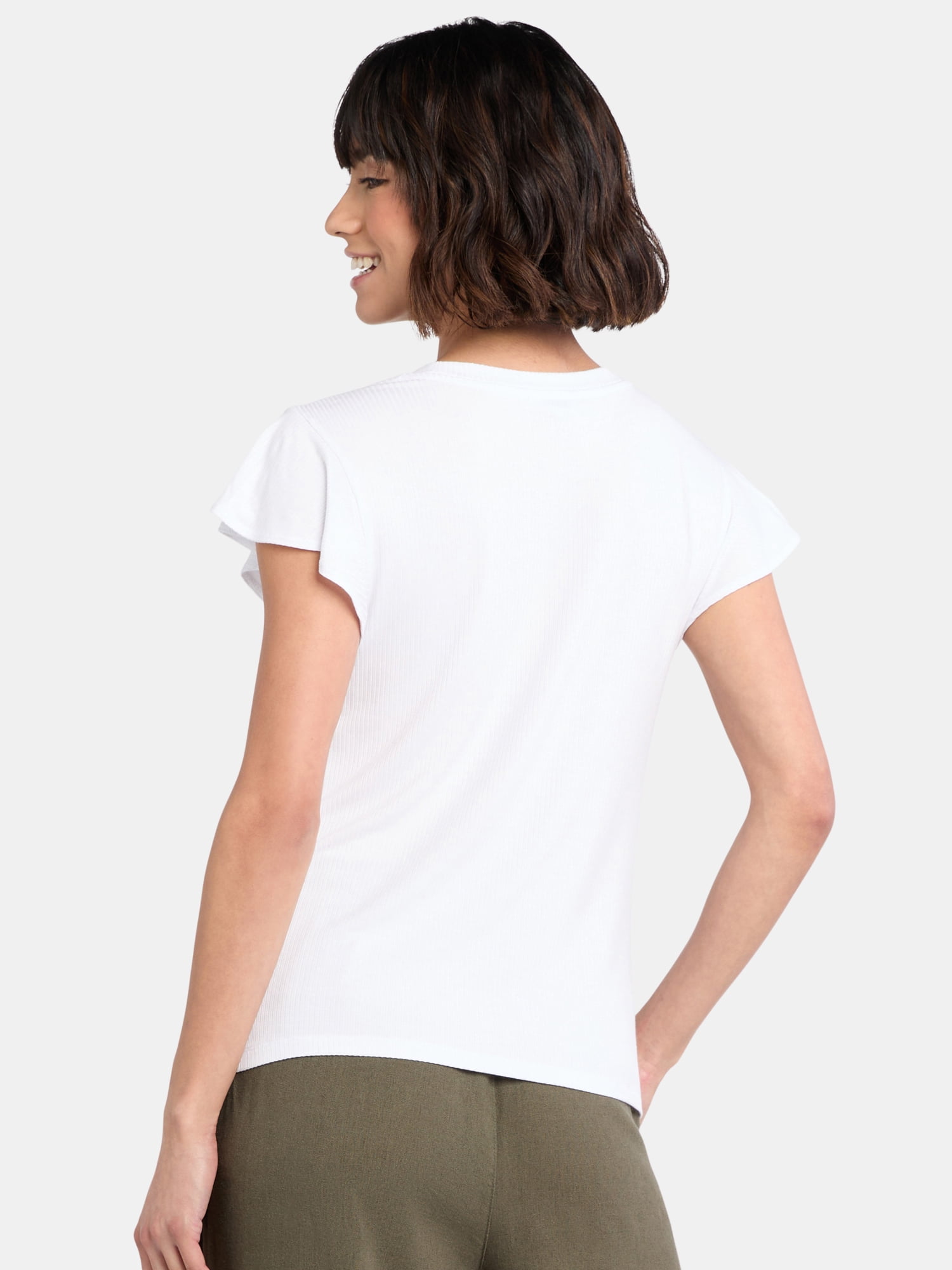 Time and Tru Women's Crew Neck Short Sleeve Flutter Twist Top, Sizes XS-XXXL