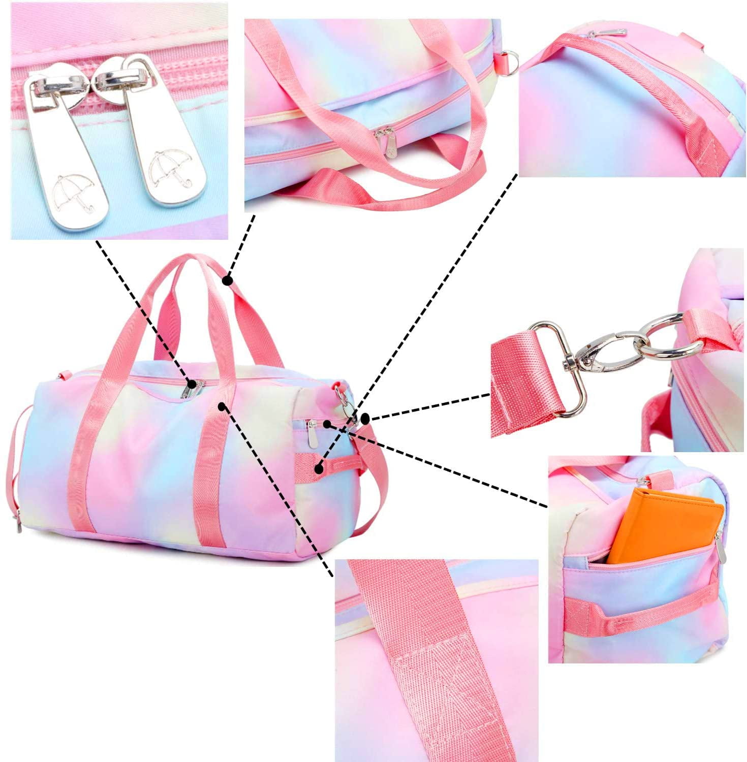 YINYUN Women Girls Travel duffle Bags with Shoe Compartment Wet Pocket (Rainbow Pink)