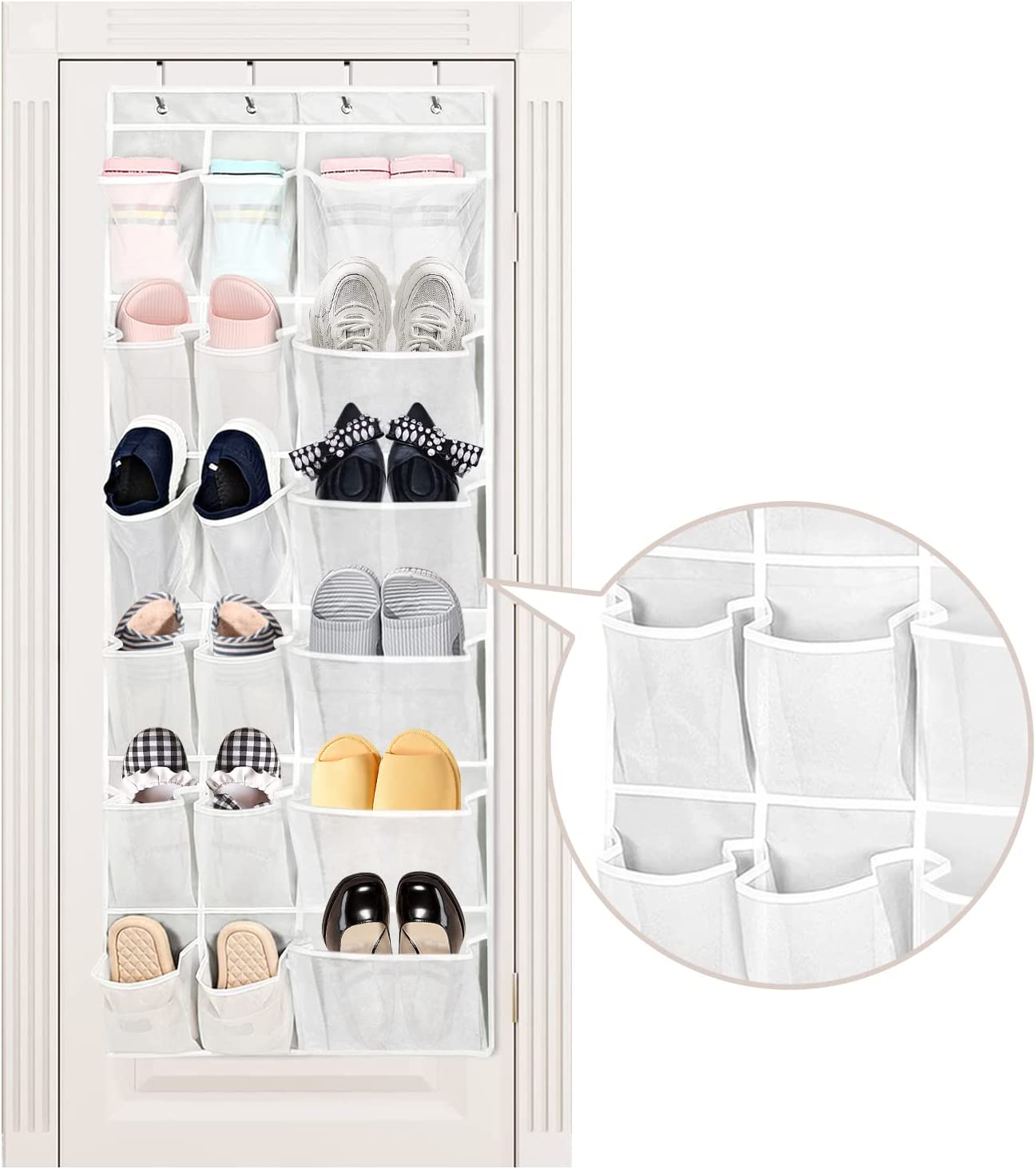 Over The Door Mesh Pocket Shoe Organizer, 18 Large Breathable Durable