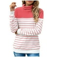 thumbnail image 2 of EGNMCR Pull Col Roulé pour Femmes, Pulls pour Femmes Mode Rayé Col Montant Manches Longues Pull Tops Pull pour Femmes, 2 of 5