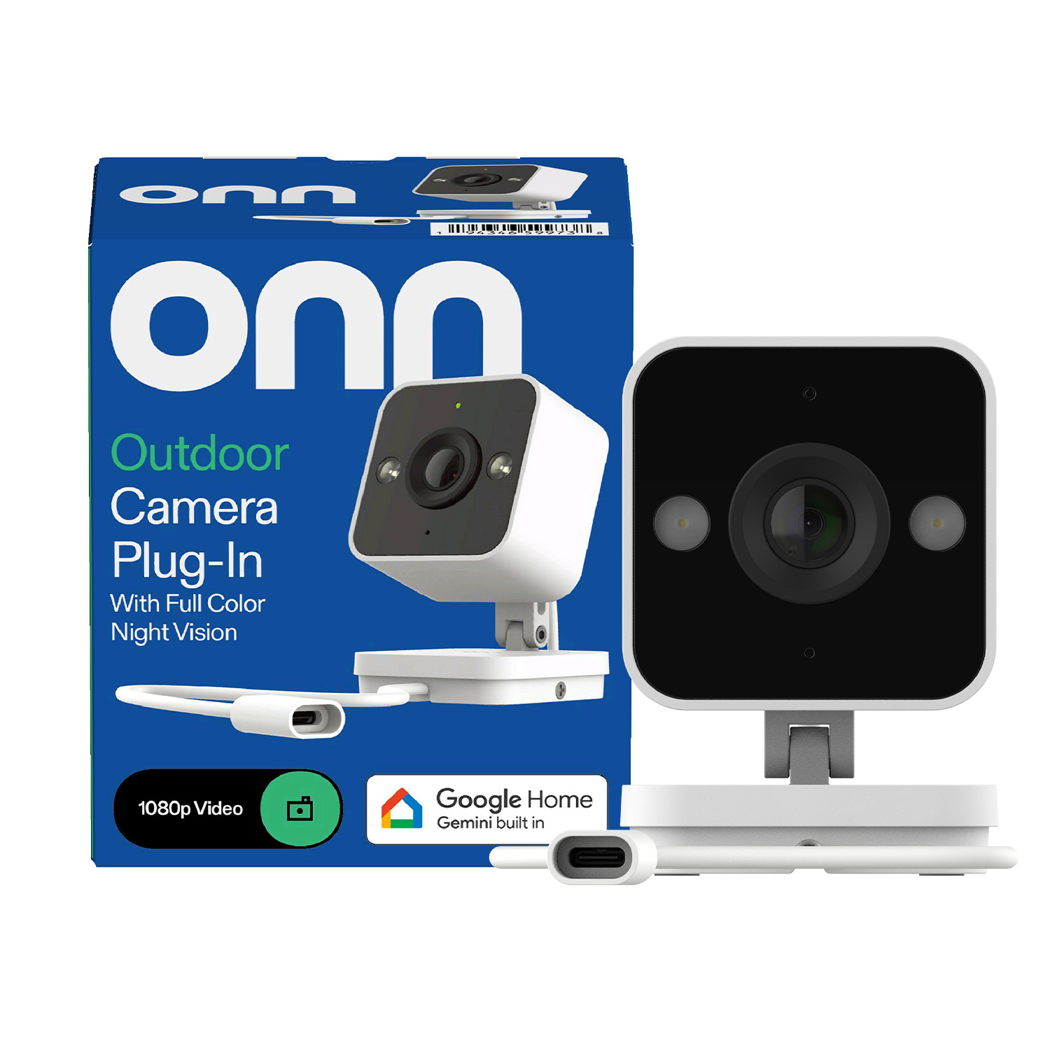 onn Outdoor Camera Plug-In, 1080p HDR Video, with Google Home and Gemini – Search Video History, Event Descriptions