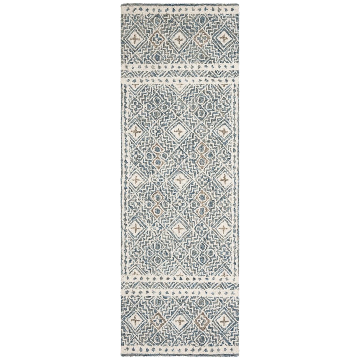 SAFAVIEH Micro-Loop Aditya Abstract Geometric Runner Rug, Blue/Ivory, 2'3" x 7'