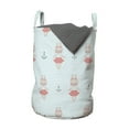 thumbnail image 1 of Marine Laundry Bag, Pale Tan Bunnies in Girl Dresses with Sea Elements on Nautical Stripes Pattern, Basket with Handles Drawstring Closure for Laundromats, 13" x 19", Pale Blue Coral, by Ambesonne, 1 of 4