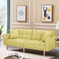 thumbnail image 1 of Futon Sofa Bed, 2021 Square Arm Sleeper Couches and Sofas with 2 Pillows, Plush Futon Sofa Sleeper for Living Room, Adjustable Back Twin Size Sofa for Small Space, Apartment, Condo, Yellow, SS393, 1 of 9