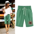 thumbnail image 2 of Pantalones casuales de lino y algodón de talla grande con estampado de cinco puntos para mujer Pompotops  ulkah938064, 2 of 6