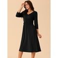 thumbnail image 2 of DARING DIVA 3/4 Sleeve Twist Knot Front V Neck A-line Midi Dress S Black, 2 of 6