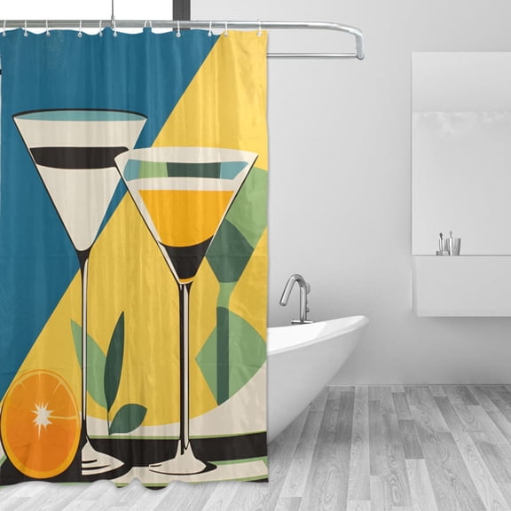 Yayeee Shower Curtain with Hooks 72"x72" Waterproof Fabric Bathroom Hanging Decor, Yellow Glasses