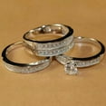 thumbnail image 3 of Sparkle Jewels White Round Cut Diamond Women's Wedding Trio Ring Set 14K White Gold Plated, 3 of 4