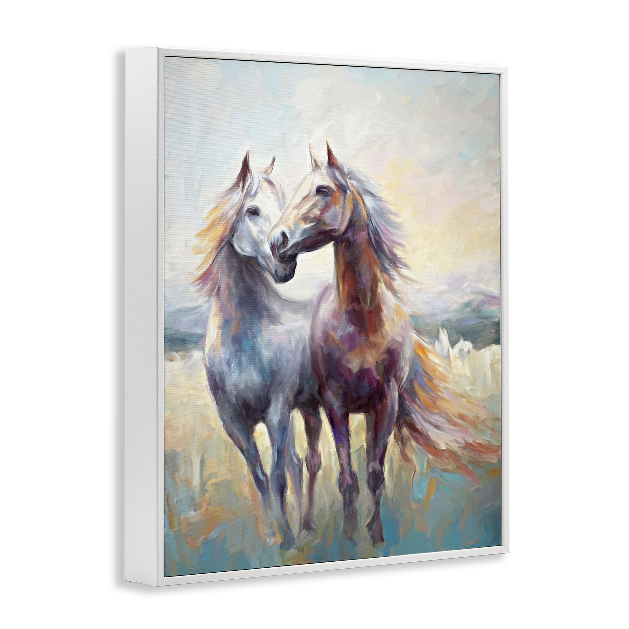 Stupell Industries Galloping Horse Pair Animals & Insects Painting White Framed Art Print Wall Art, 16 x 20