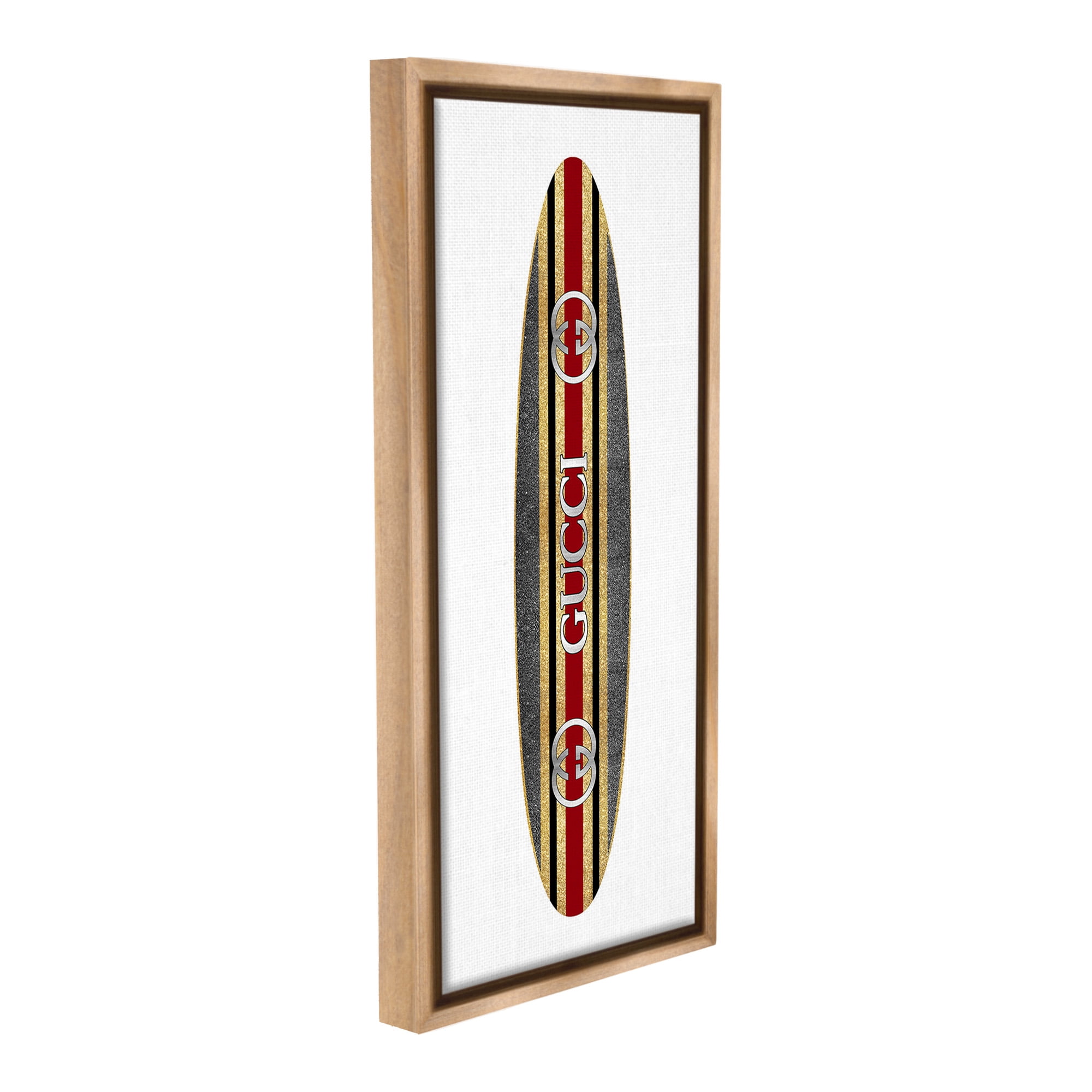 Stupell Industries Fashion Brand Surfboard Nature Painting Brown Floater Framed Canvas Art Print Wall Art, 11 x 25
