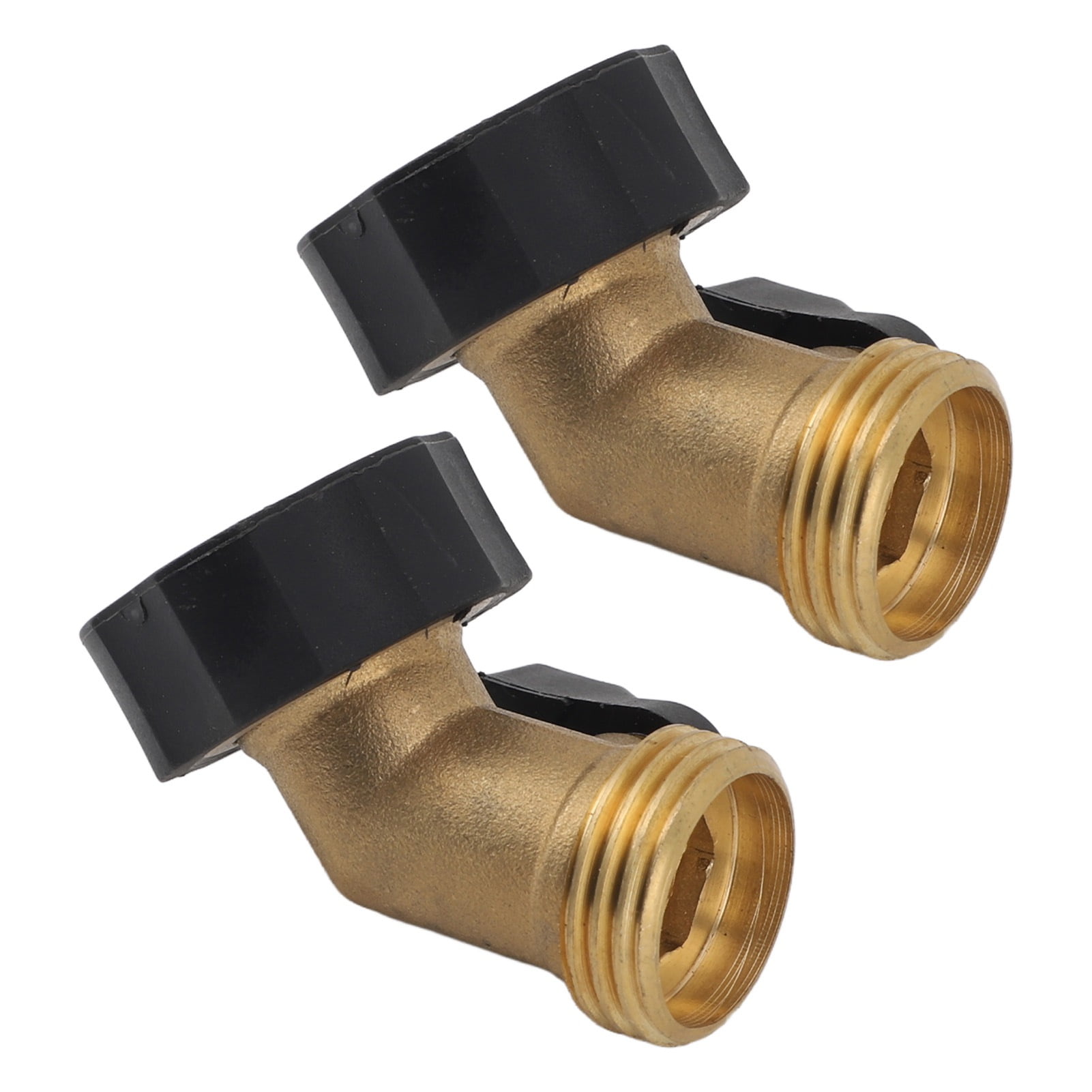Heavy Duty 2 Pack Brass Garden Hose Shut Off Valve, 45 Degree Bending Gooseneck Water Hose Elbow Connector Splitter with Switch for Yard Irrigation, Lawn Watering Sprinklers and Outdoor Car Washing