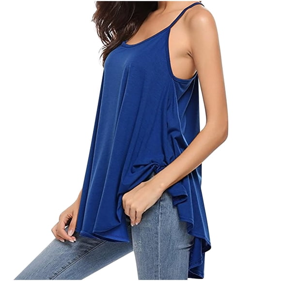 Baberdicy Plus Size Bodycon Tank - Summer Spaghetti Strap Tunic Top, Casual Loose Fit Sleeveless Blouse for Curvy Figures (Blue | XXL)