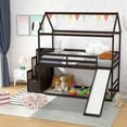 thumbnail image 5 of Gymax Loft Bed w/ Slide & Storage Staircase Twin Over Twin House-shaped Bunk Bed Espresso, 5 of 10