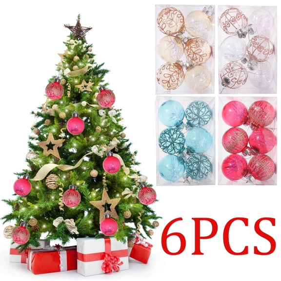 Moocorvic Christmas Ornaments for Tree Decorations, 6Pcs 60mm Shatterproof Plastic Hanging Xmas Ball for Indoor Party Table Decor Blue