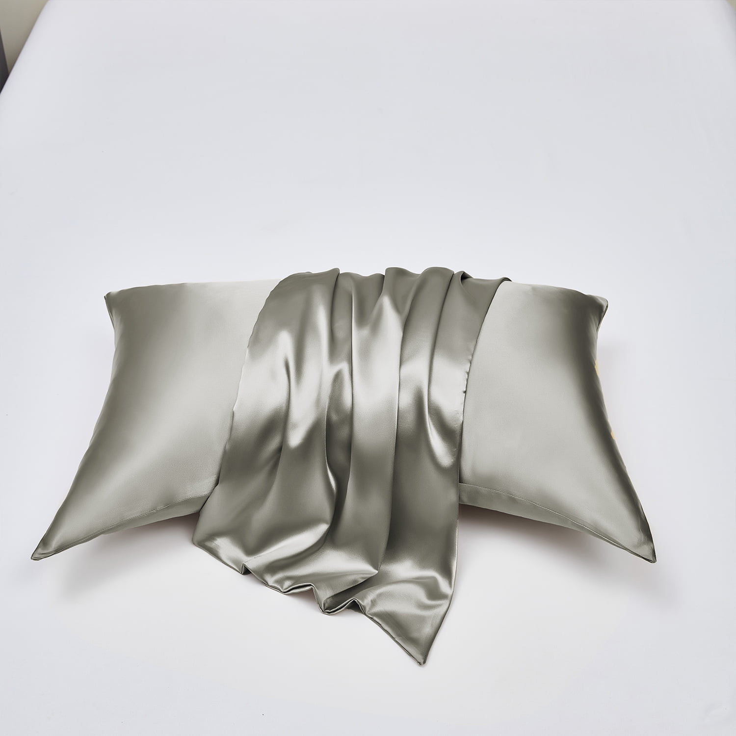 HIG Cooling Curved Pillow Cases 2 Pack King - Silky Soft Stretch Satin Pillow Shams, Dark Gray - 20x36 Inches