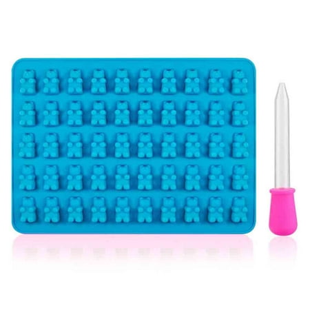 

1 Pcs Gummy Bear Candy Molds Silicone - Chocolate Gummy Molds with Droppers Nonstick Food Grade Silicone Blue