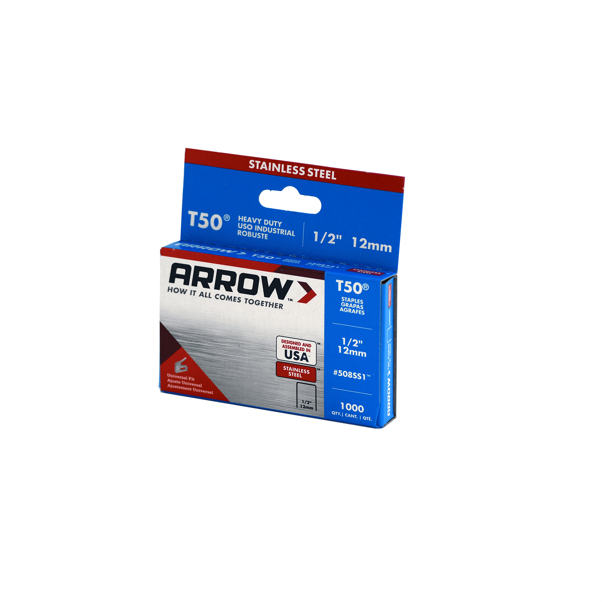 Arrow T50 Stainless Steel Staples 1/2 Inch, 1000 Count - Heavy Duty, Versatile for Upholstery and Home Improvement