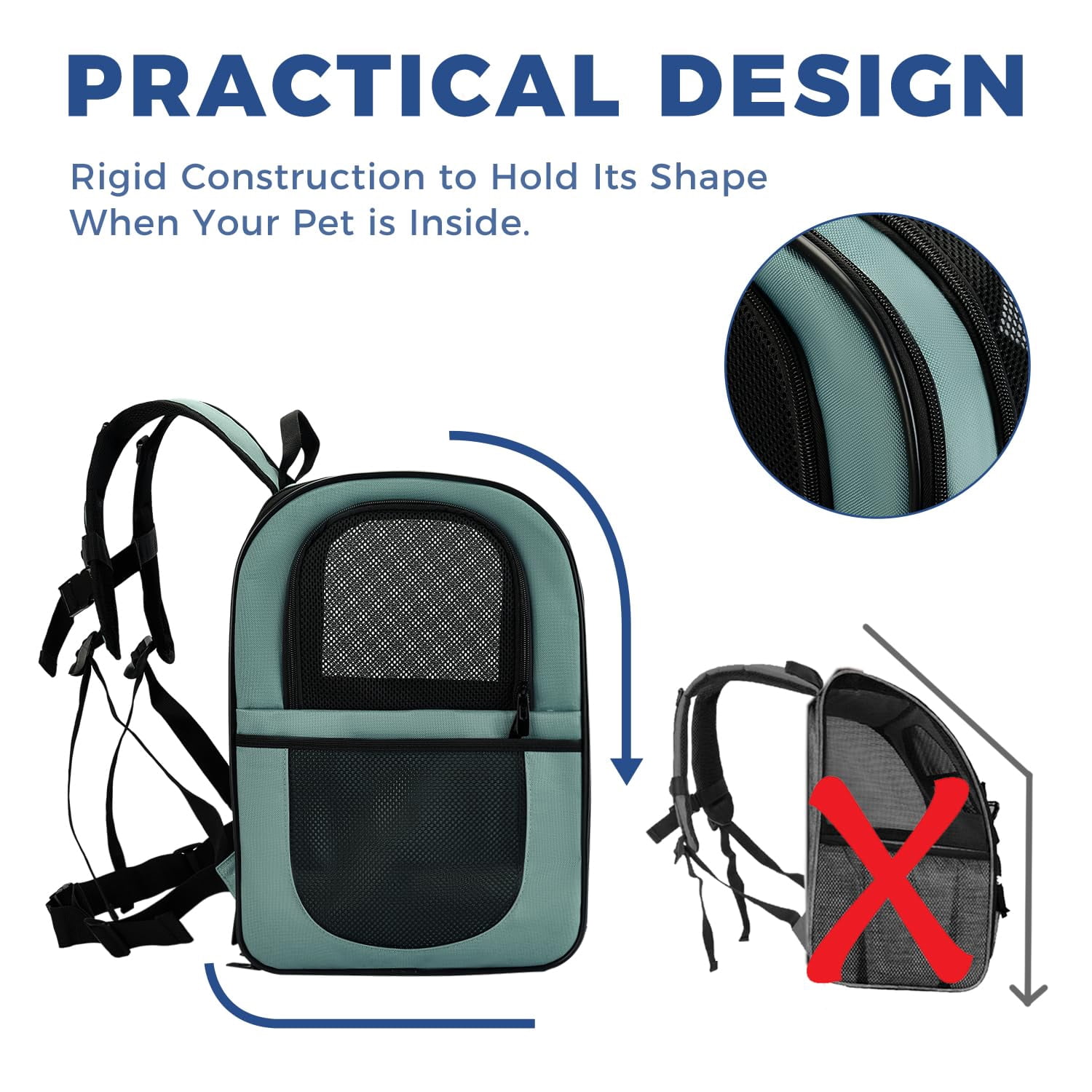 Dog & Cat Carrier Backpack for 4-18lb Pets - Ventilated Safe Design with Padded Back Support, Breathable Mesh Pet Backpack for Hiking, Travel, Outdoor (Blue)
