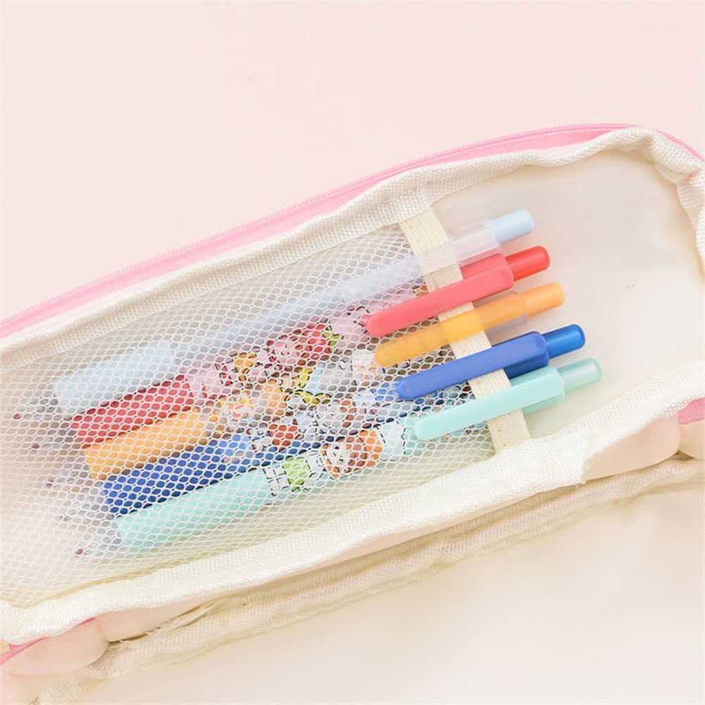 Danceemangoos Danceemangoo Pencil Bag Cute Strawberry Pattern Pencil Case Cartoon Pink Pencil Bag with Bow School Stationery Supplies (White Heart)