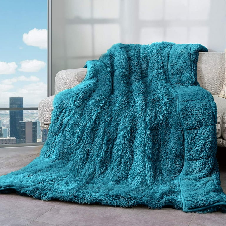 Uttermara Faux Fur Weighted Blanket 15lbs Super Soft Plush Fleece and Cozy Sherpa Reverse Shaggy Long Fur Throw Blankets 60