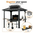 thumbnail image 6 of Modern Shade 6'x8' Aluminum Grill Gazebo, Steel Roof, Shelves, Ceiling Hook, Extra-Wide Columns, Black Patio Gazebo, 6 of 8