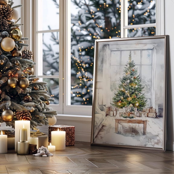 Watercolor Christmas Tree Art Print | Winter Christmas Digital Wall Art | Cozy Holiday Home Decor | Holiday Printable for Home Decoration, 8x12 UNFRAMED