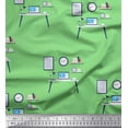 thumbnail image 1 of Soimoi Green Cotton Voile Fabric Monitor,Books & Study Table Education Theme Print Fabric by Yard 56 Inch Wide, 1 of 1