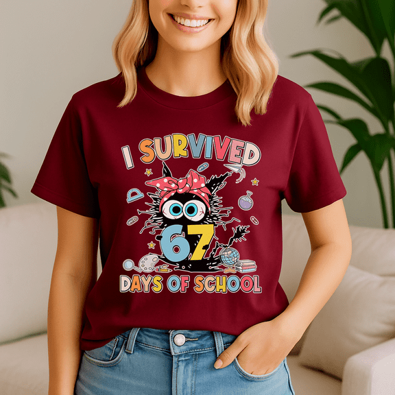 I Survived 67 Days of School, Black Cat Meme, Funny Teacher School Shirt, Back to School Tshirt, Classroom Humor Tee, Teacher Student Gift