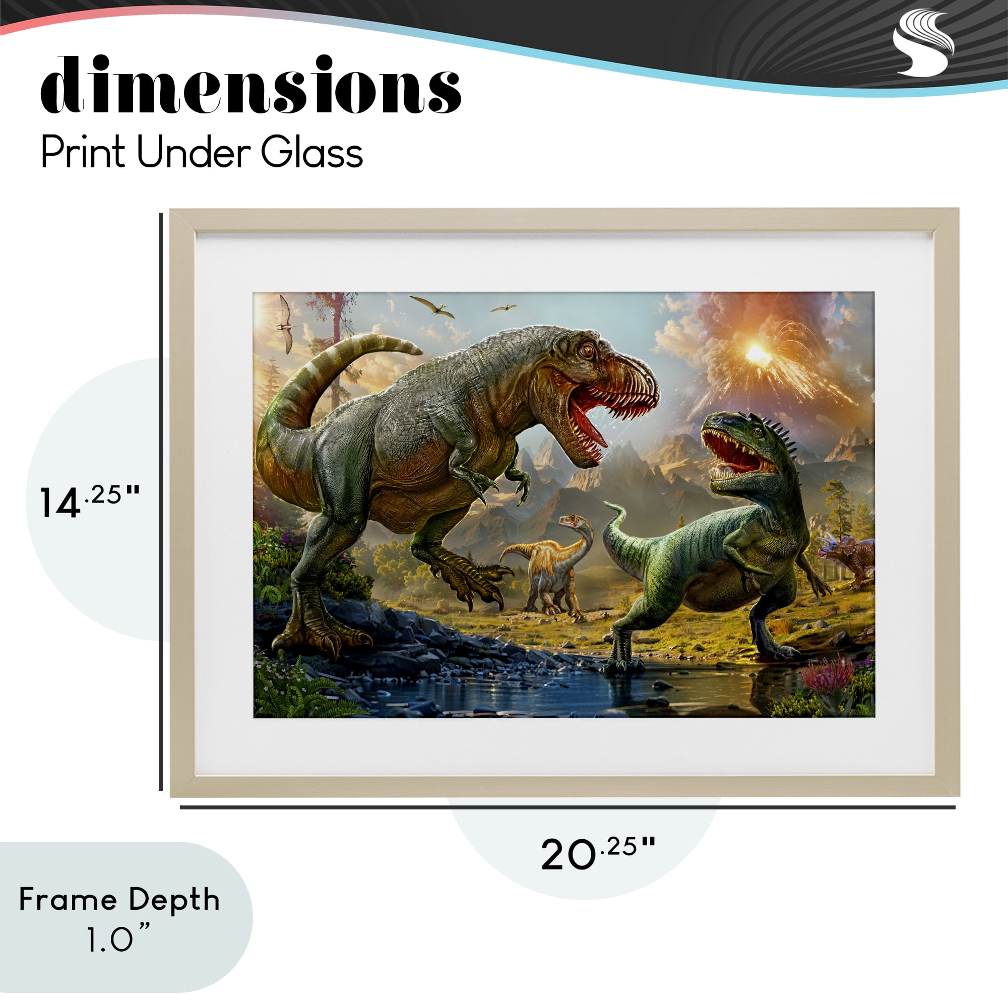 Stupell Industries T-Rex Encounter at Riverbank Birch Framed Print Under Glass, design by Henriette Chinaglia