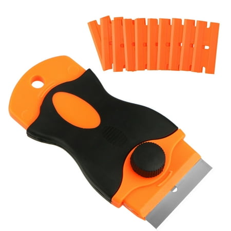 TSV 1.5” High Visibility Mini Razor Plastic Double Edged Blade Scrapers with 10PCS Plastic Razor Scrapers Blades for Scraping Labels and Decals from Glass,