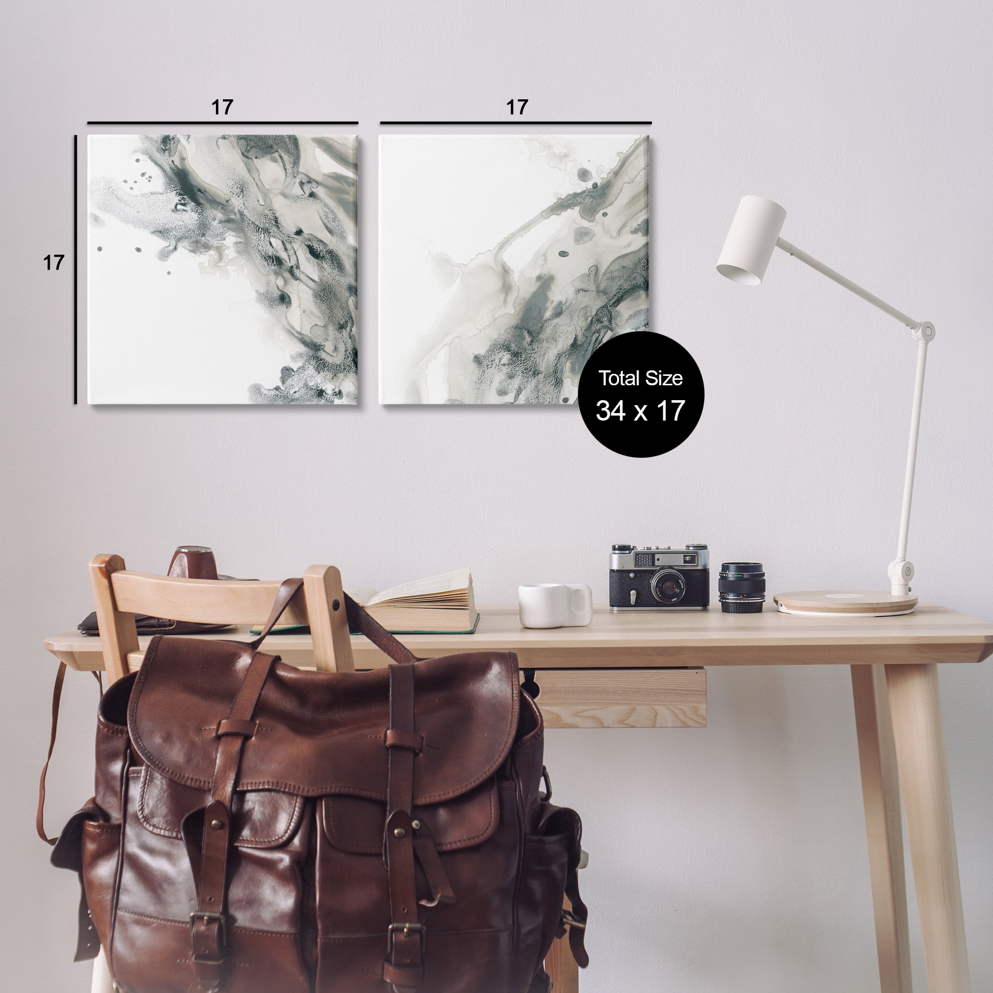 Stupell Industries Abstract Monochromatic Liquid Abstract Painting Wrapped Canvas Art Print Wall Art, 17 x 17, Set of 2