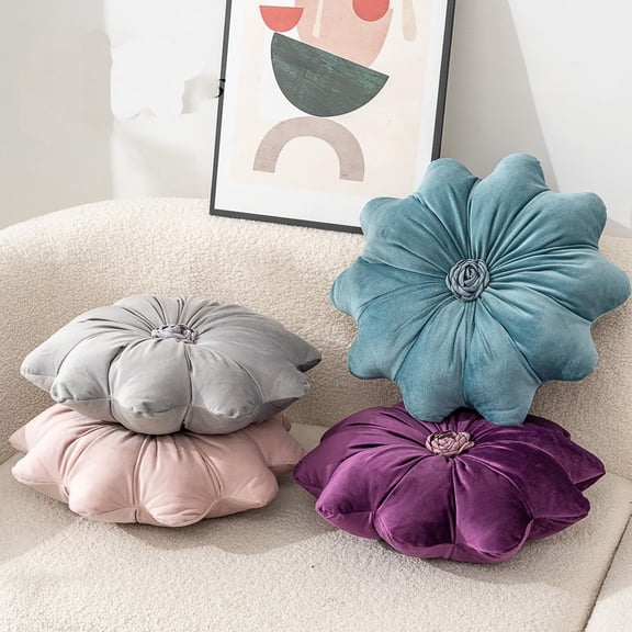 17 Inch Luxury Sunflower Velvet Cushion Round Floral Throw Pillow for Minimalist Living Environment Sofa Bed and Aesthetic Lounge Decor, Purple