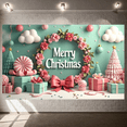 thumbnail image 5 of Colorful Design Christmas Banner Decorative Wreath Holiday Decoration Party Backdrop for Home Celebration Photo Props Winter Festive, 5 of 9