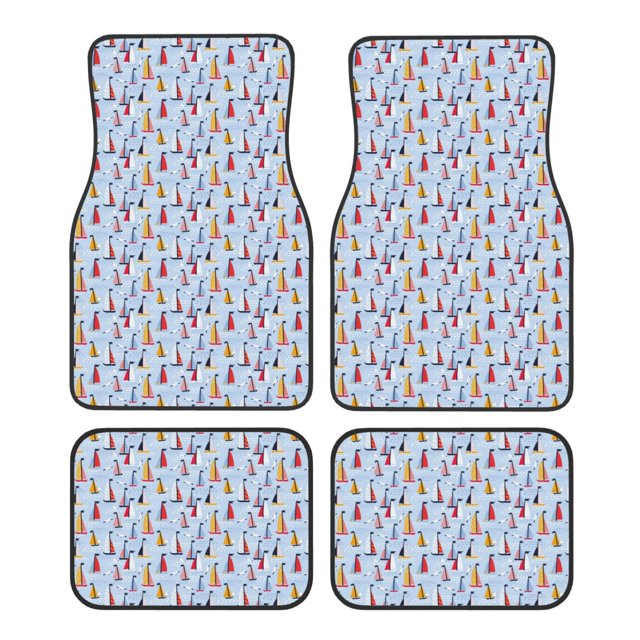 Fotbe Sailboats And Seagulls Juego de 4 Tapetes para Auto con Estampado – Alfombrillas de Goma Reforzada, Diseño Antideslizante, Protección para Todo el Año – Vehículos, Autos, Camionetas y SUVs