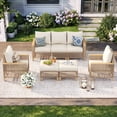 thumbnail image 6 of UDPATIO 5-Piece Outdoor Patio Furniture Set, Outdoor Conversation Set，Wicker Rattan Sofa Set with Ottoman, Garden Conversation Seating Set for Backyard,Yellow Wicker Furniture with Beige Cushions, 6 of 8
