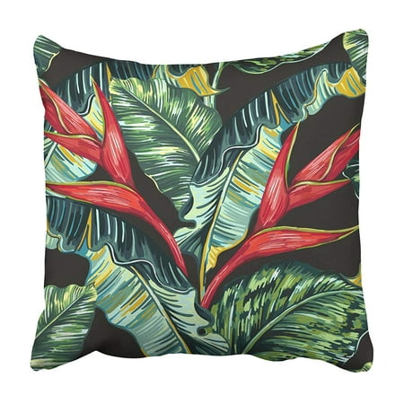 Flowers Paradise Bird CMFUN Tropical Hawaiian Flowers Palm Leaves Jungle Leaf Bird of Paradise Floral Pattern Pillowcase 16x16 inch ()