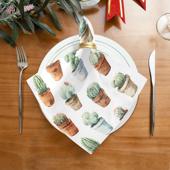 20"x20" Satin Dinner Napkin Cactus in Pots Pattern Table Napkins for Wedding Birthday Restaurant Party Tableware Decoration 1 Pack